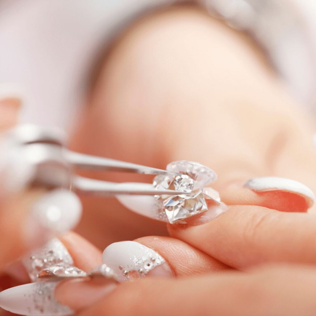 Cluster of crystals applied on nail enhancement